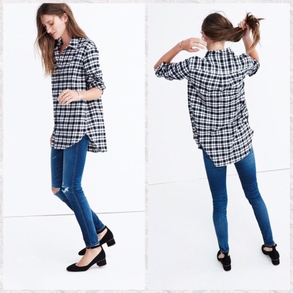 Madewell Tops - Madewell Side Button Flannel Shirt Plaid Oversized